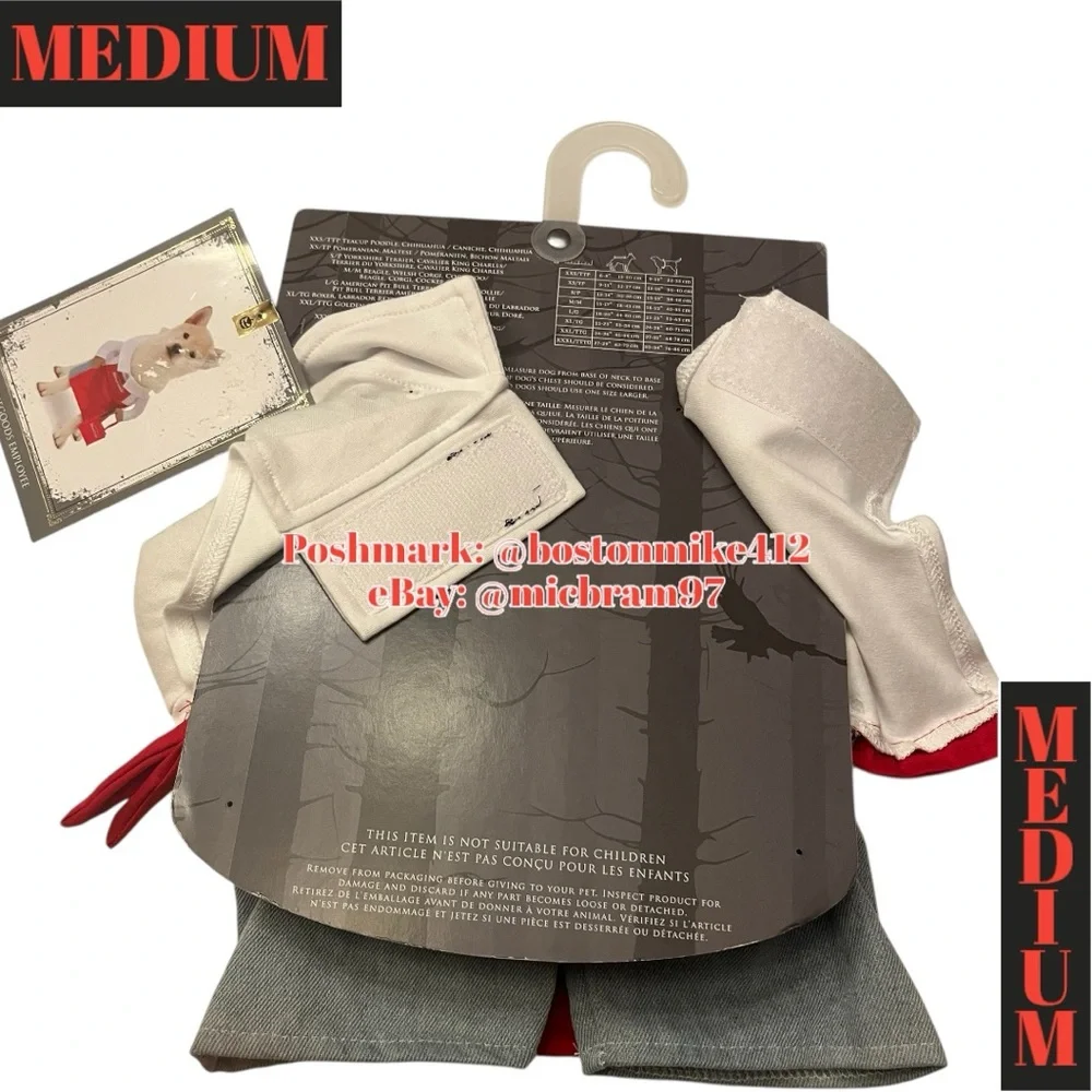 HomeGoods Employee Shopper Halloween Pet Costume MEDIUM Dog Red Apron Shirt Bag